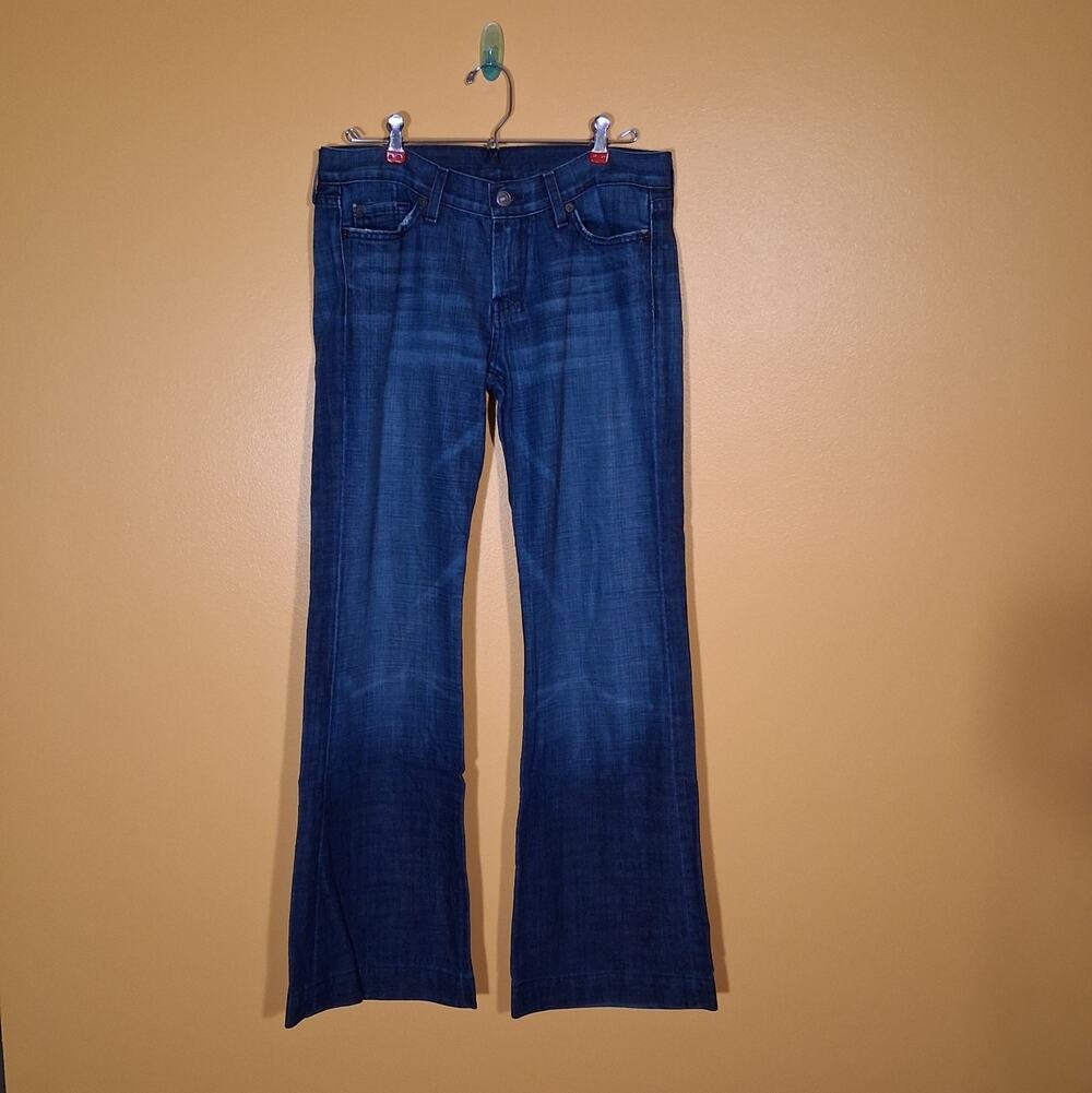 7 For All Mankind Dojo Jeans Womens 30 Mid Rise Dark Wash Wide Leg Flare USA